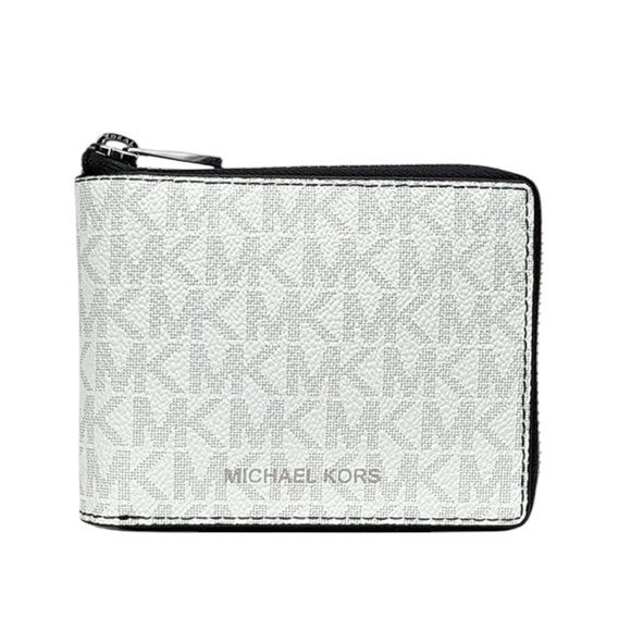 Michael Kors Men’s Cooper Logo Billfold Wallet White Gray Black Silver Hardware - Picture 1 of 6